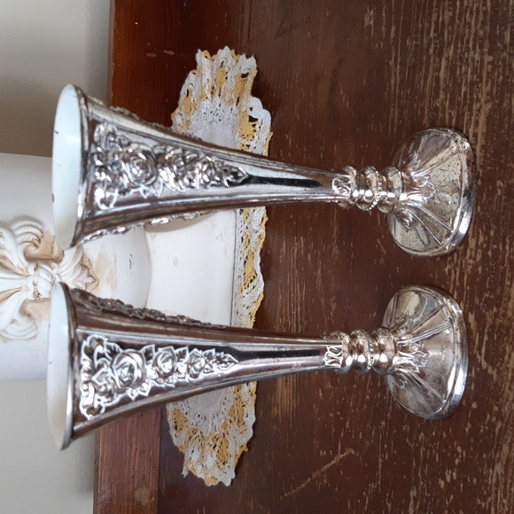 Vintage Silverplate Bud Vases - Picture 1 of 6